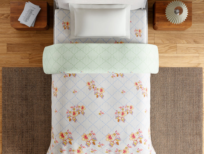 Essentials 100% Cotton Single Quilt, 144 TC, Floral, Light Grey