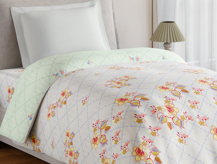 Essentials 100% Cotton Single Quilt, 144 TC, Floral, Light Grey