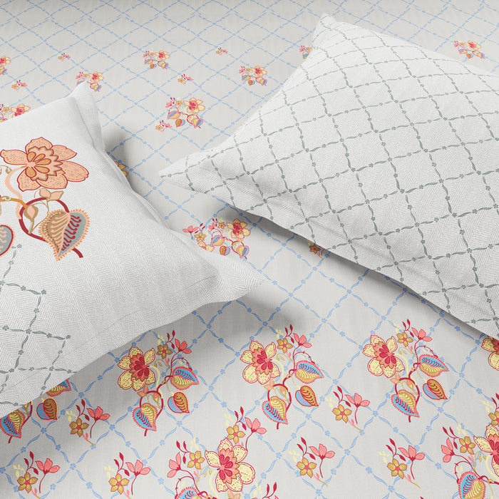 Essentials 100% Cotton Single Quilt, 144 TC, Floral, Light Grey