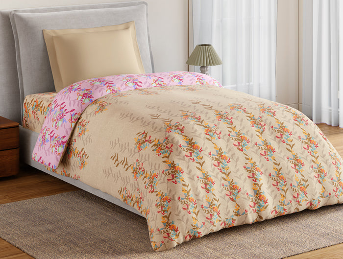 Essentials 100% Cotton Single Quilt, 144 TC, Floral, Light Taupe