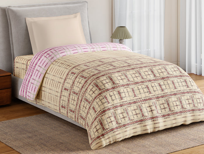 Essentials 100% Cotton Single Quilt, 144 TC, Geometric, Beige