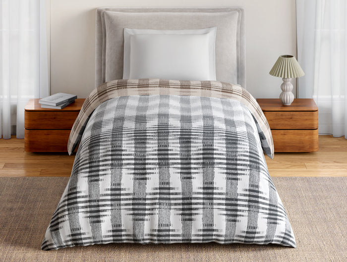 Essentials 100% Cotton Single Quilt, 144 TC, Geometric, Light Grey