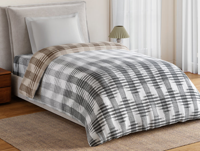 Essentials 100% Cotton Single Quilt, 144 TC, Geometric, Light Grey