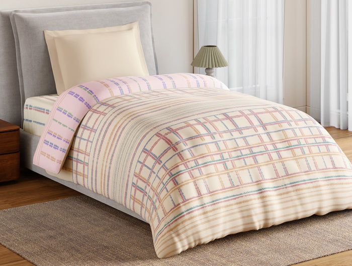 Essentials 100% Cotton Single Quilt, 144 TC, Geometric, Light Taupe