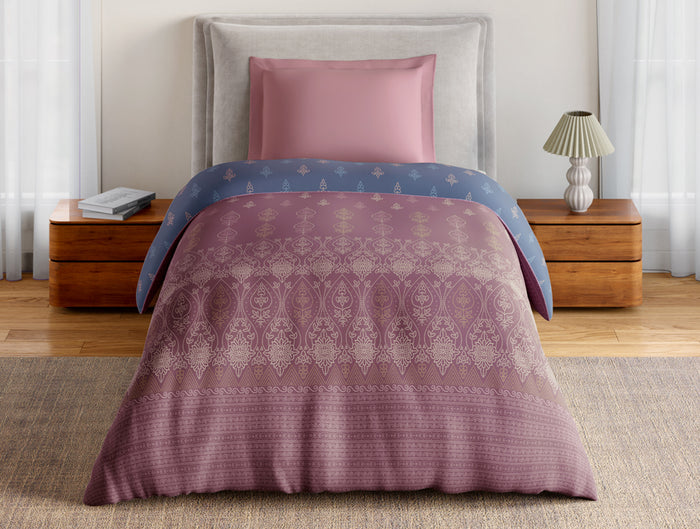 Essentials 100% Cotton Single Quilt, 144 TC, Ornate, Dark Blush