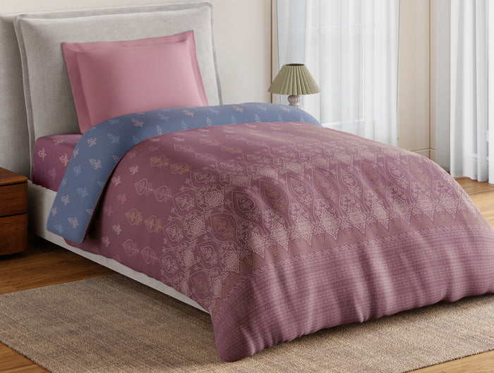Essentials 100% Cotton Single Quilt, 144 TC, Ornate, Dark Blush