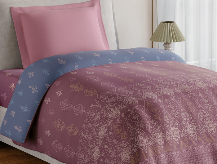 Essentials 100% Cotton Single Quilt, 144 TC, Ornate, Dark Blush