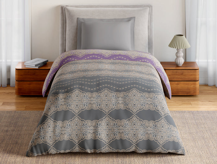 Essentials 100% Cotton Single Quilt, 144 TC, Ornate, Dark Grey