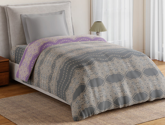 Essentials 100% Cotton Single Quilt, 144 TC, Ornate, Dark Grey