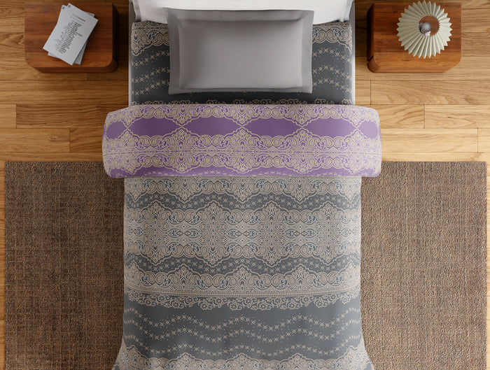 Essentials 100% Cotton Single Quilt, 144 TC, Ornate, Dark Grey
