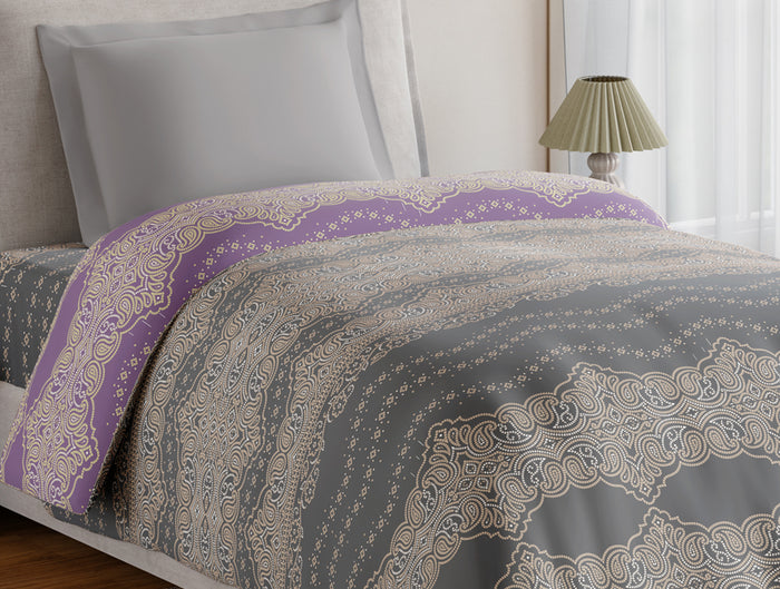Essentials 100% Cotton Single Quilt, 144 TC, Ornate, Dark Grey