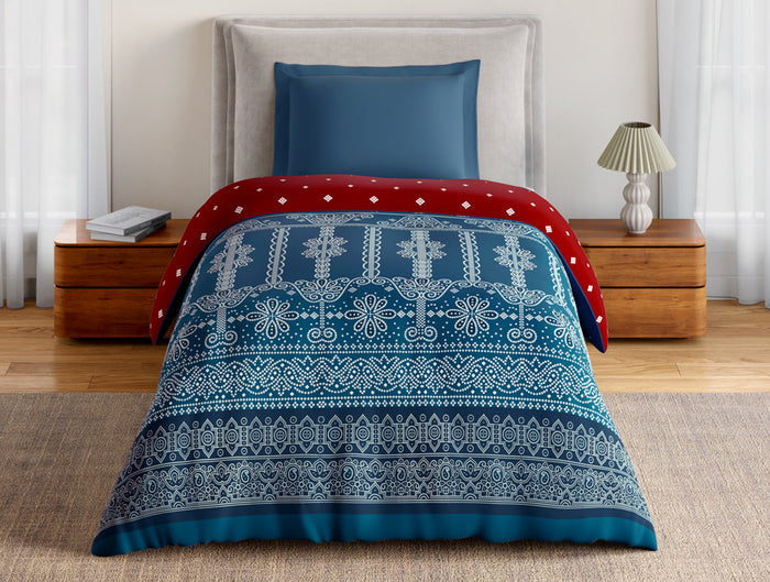 Essentials 100% Cotton Single Quilt, 144 TC, Ornate, Dark Teal