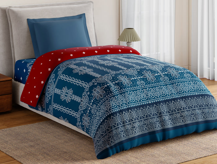 Essentials 100% Cotton Single Quilt, 144 TC, Ornate, Dark Teal
