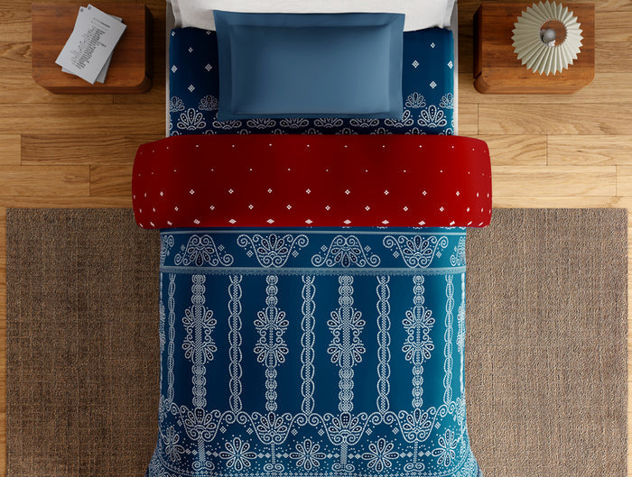 Essentials 100% Cotton Single Quilt, 144 TC, Ornate, Dark Teal