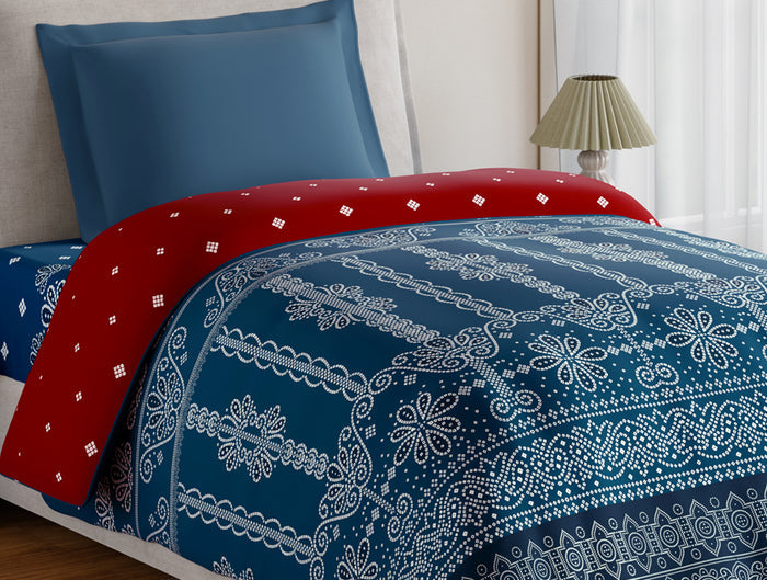 Essentials 100% Cotton Single Quilt, 144 TC, Ornate, Dark Teal