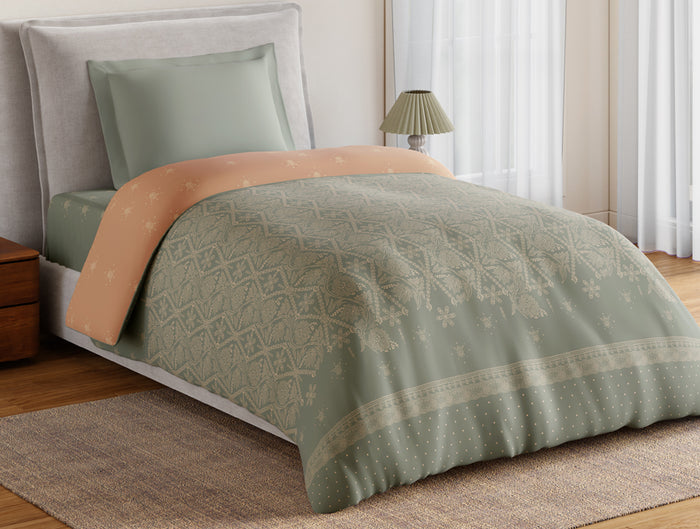 Essentials 100% Cotton Single Quilt, 144 TC, Ornate, Light Grey