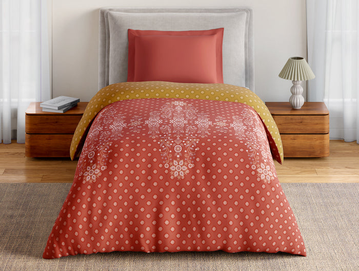 Essentials 100% Cotton Single Quilt, 144 TC, Ornate, Rust