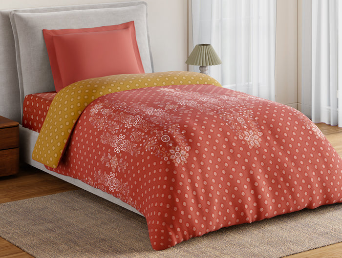 Essentials 100% Cotton Single Quilt, 144 TC, Ornate, Rust
