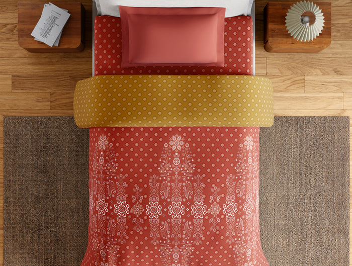 Essentials 100% Cotton Single Quilt, 144 TC, Ornate, Rust