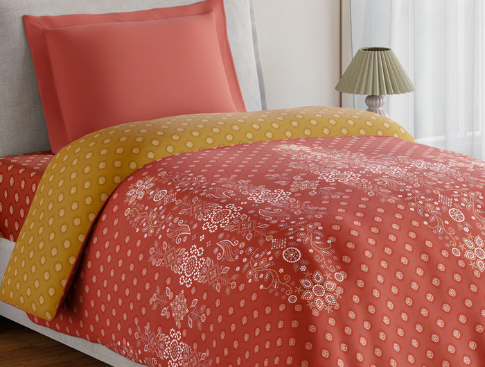 Essentials 100% Cotton Single Quilt, 144 TC, Ornate, Rust