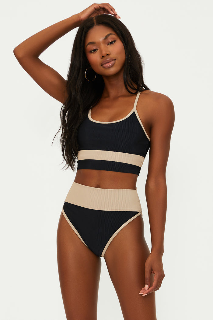 black and tan ribbed sports bra