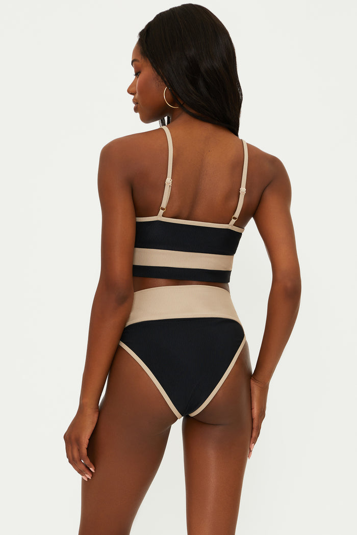 black and tan ribbed sports bra