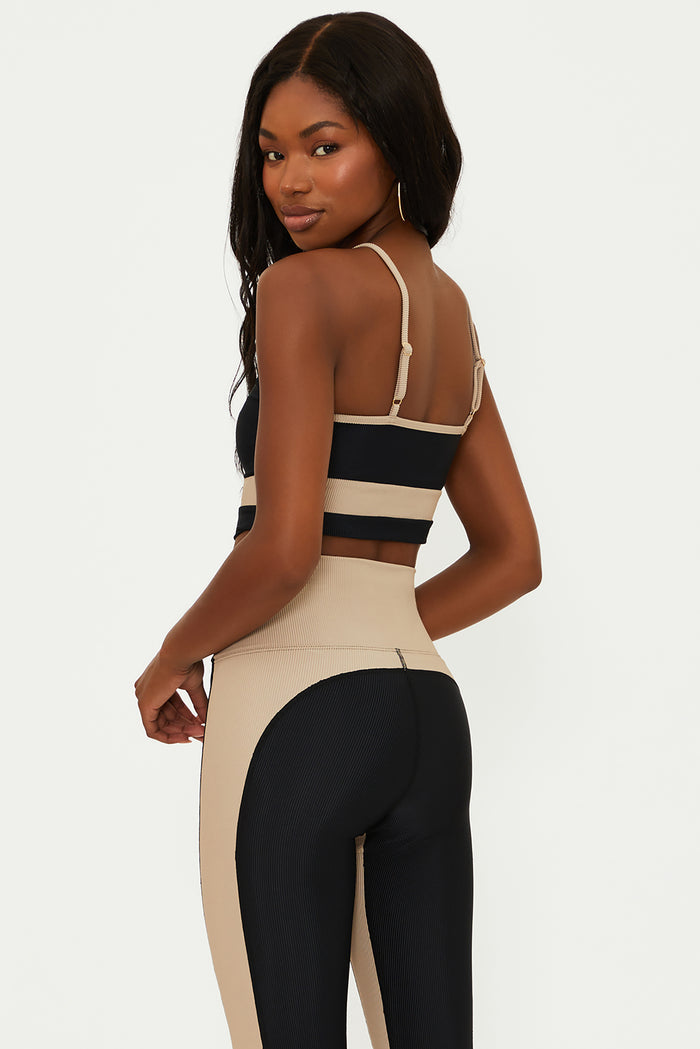 black and tan ribbed sports bra