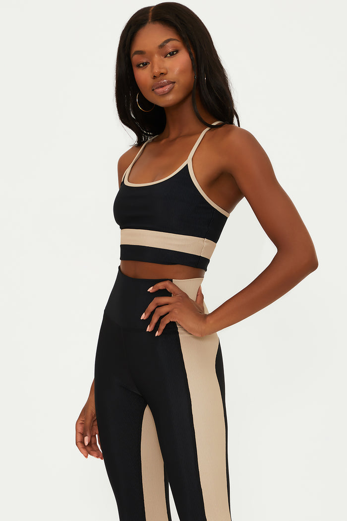 black and tan ribbed sports bra