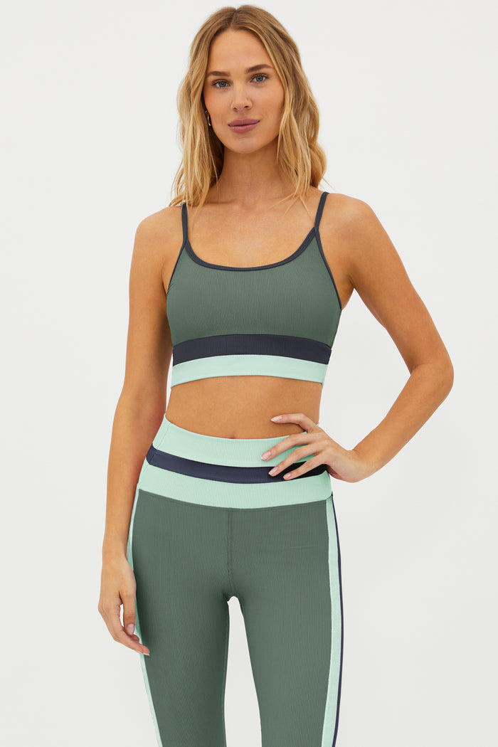 sage, charcoal and icy blue ribbed colorblock bikini