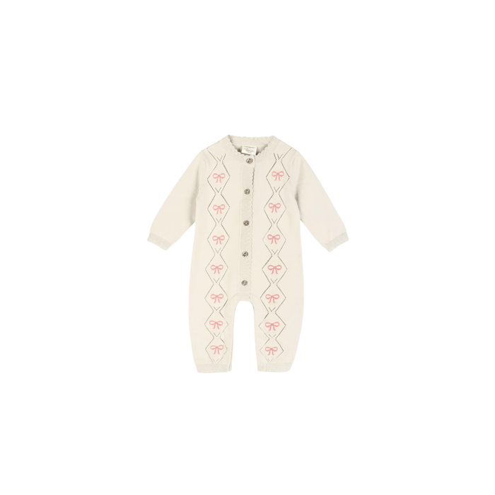 Viverano Organics SHOP Evie Bow Pointelle Baby Jumpsuit