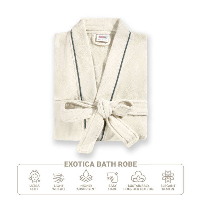 Exotica 100% Cotton Bath Robe, 350 GSM, Solid, White