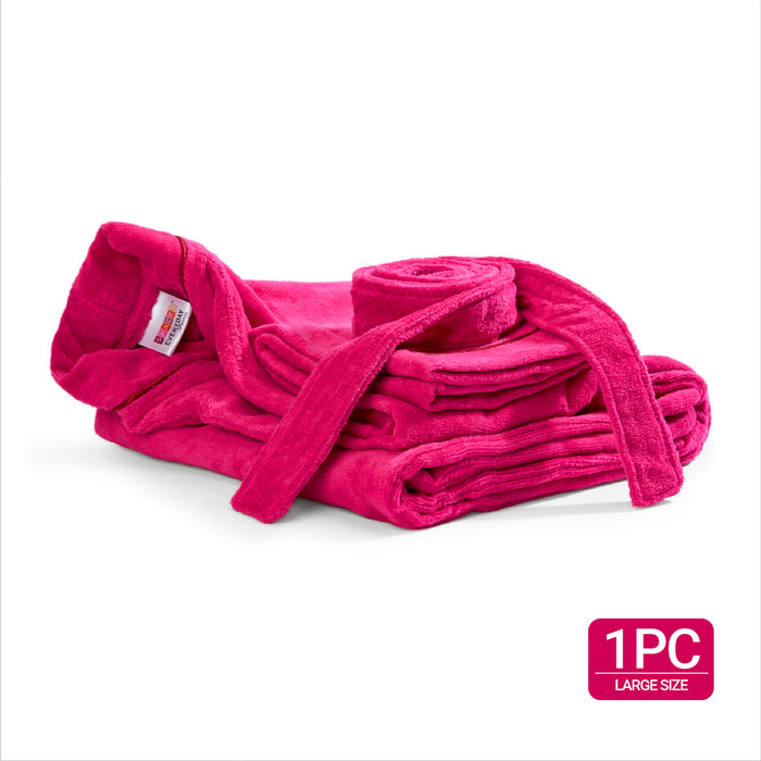 Exotica 100% Cotton Large Bath Robe, 350 GSM, Solid, Dark Red