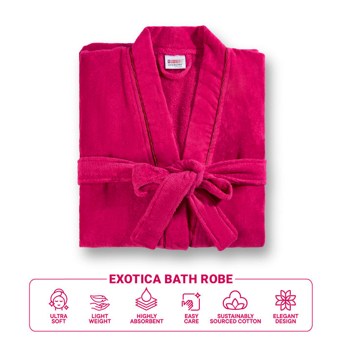 Exotica 100% Cotton Large Bath Robe, 350 GSM, Solid, Dark Red