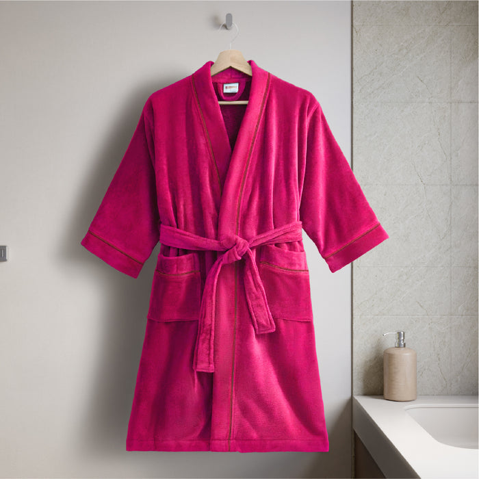 Exotica 100% Cotton Medium Bath Robe, 350 GSM, Solid, Dark Red