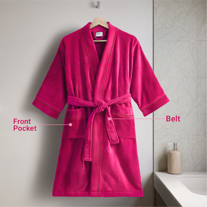 Exotica 100% Cotton Medium Bath Robe, 350 GSM, Solid, Dark Red