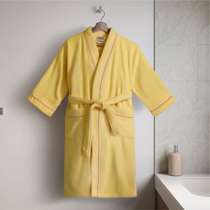 Exotica 100% Cotton Medium Bath Robe, 350 GSM, Solid, Yellow