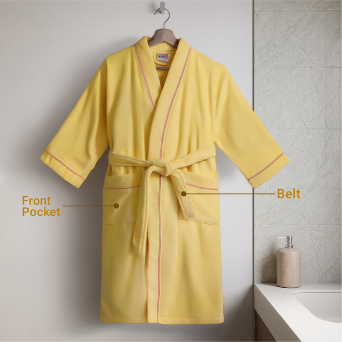Exotica 100% Cotton Medium Bath Robe, 350 GSM, Solid, Yellow