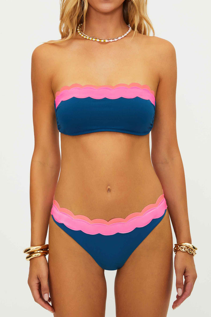 Navy blue with pink scallop bikini bottom
