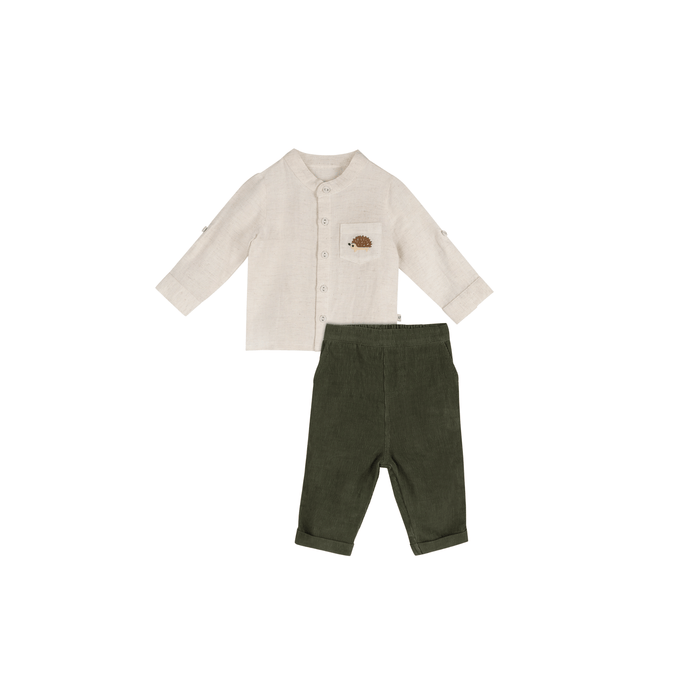 Viverano Organics SHOP Felix Embroidered Baby Shirt & Corduroy Pant Set