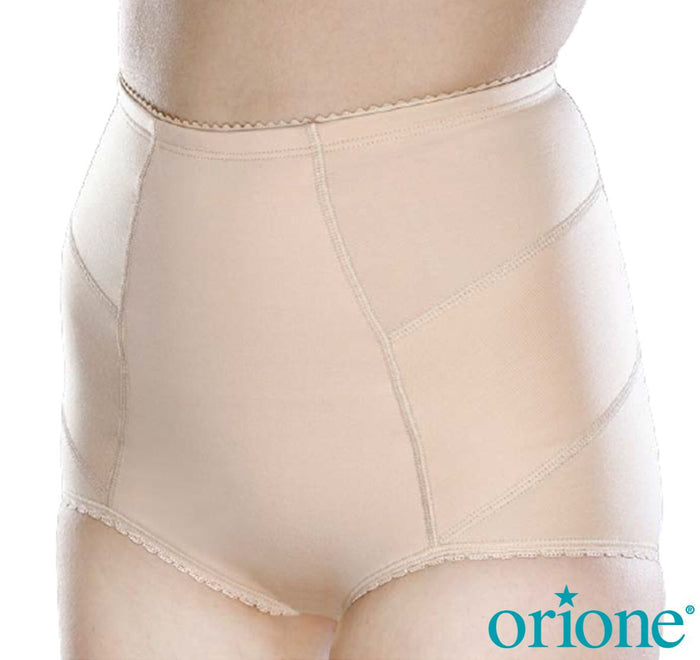 A pair of nude/beige hernia support pants. Hernia underwear for women.