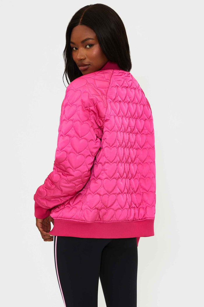 pink bomber jacket with quilted hearts