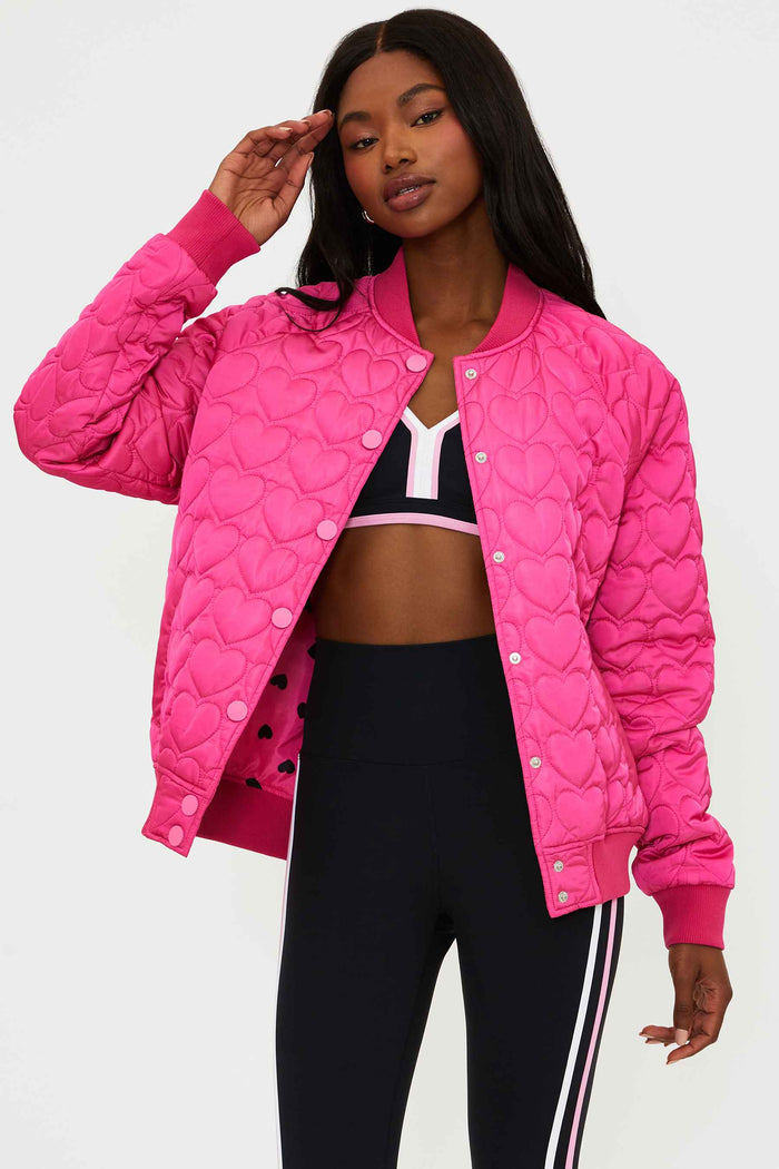 pink bomber jacket with quilted hearts