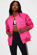 pink bomber jacket with quilted hearts