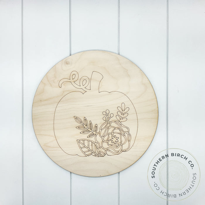 Floral Pumpkin Etched Round Blank