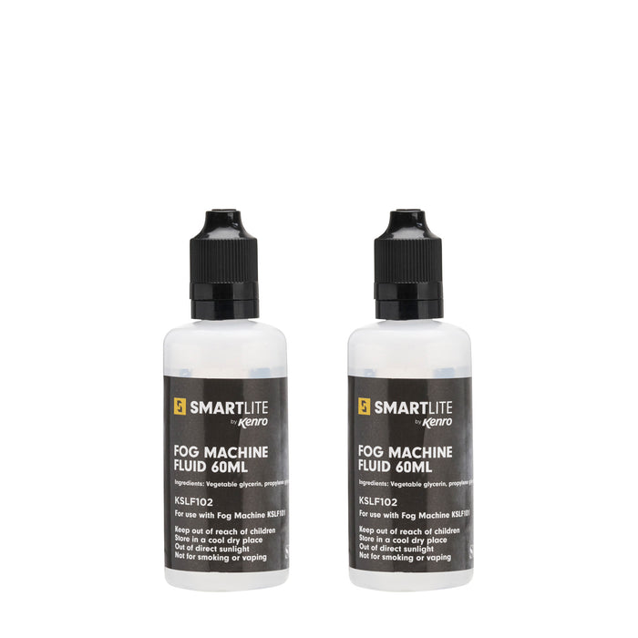 Two bottles of SmartLite fog machine fluid on a white background