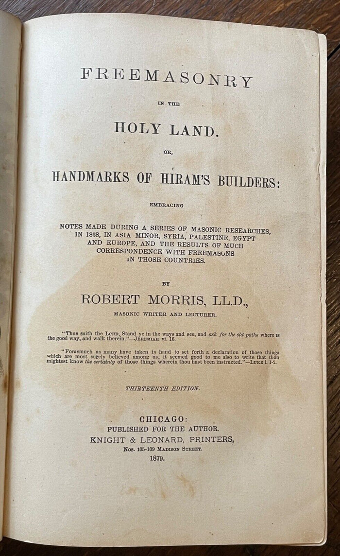 FREEMASONRY IN THE HOLY LAND / MASONIC EXPLORATION - Morris, 1879 - EASTERN STAR