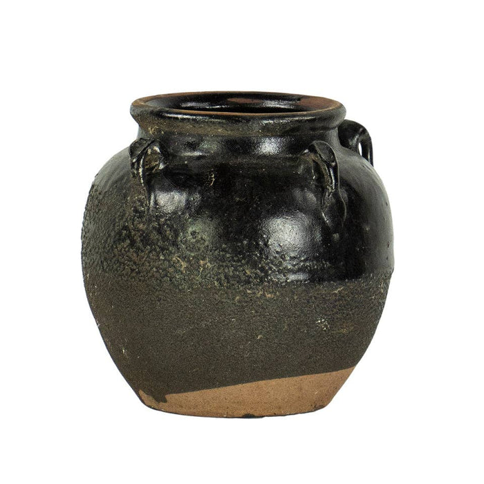 Blue Ocean Traders Pottery Glazed Four-Handle Pot, Small