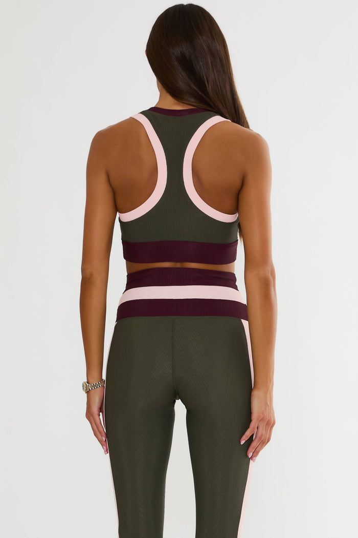 Green maroon and pink ribbed sport bra tank.