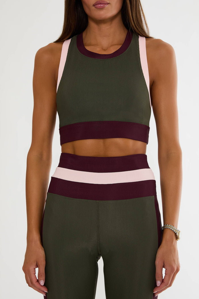 Green maroon and pink ribbed sport bra tank.
