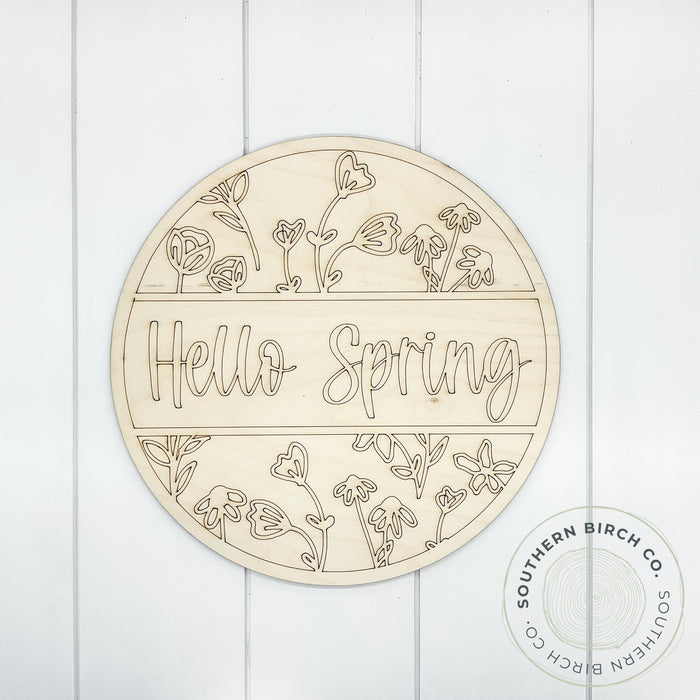 Hello Spring Etched Round Blank (Script)